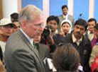 U.S. Ambassador James Moriarty speaks to reporters after his opening remarks at the South Asia Student Leader Conference.