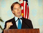 Under Secretary Burns addressing a press conference at Roosevelt House in New Delhi, June 24, 2005. State Department photo