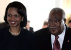 During her trip to Haiti, Secretary Rice met with Interim Prime Minister Gerard Latortue before they started their press conference. AP/Wide World photo