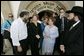 Laura Bush tours the Western Wall in Jerusalem with Rabbi Shmuel Rabinowitz; Gila Katsav, wife of Israeli President Moshe Katsav, center; and Mordechai Suli Eliav, manager of The Western Wall Heritage Foundation, May 22, 2005. White House photo by Krisanne Johnson