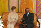 Mrs. Laura Bush meets with President Abdoulaye Wade of Senegal Tuesday, June 26, 2007, in Dakar, Senegal, during her first stop on a five-day trip to Africa. White House photo by Shealah Craighead