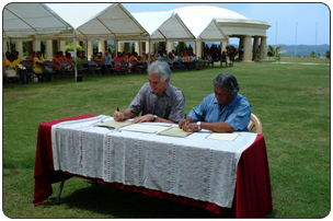 U.S. signs road over to Palau. [Photo Credit: Joseph Bonfiglio, U.S. Army Photographer, USACOE, Ft. Shafter, HI]