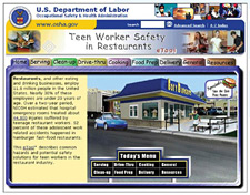 Image of a screen shot of the Teen Worker Safety in Restaurants page.
