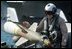 The Arabian Gulf (Apr. 2, 2003) – A Naval Aviator inspects ordnance on an F/A-18F Super Hornet prior to taking off on his next mission aboard USS Abraham Lincoln (CVN 72). U.S. Navy photo by Photographer's Mate 3rd Class Tyler J. Clements