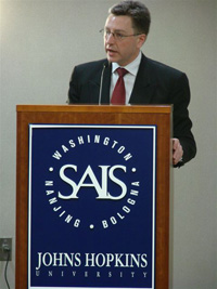 Kurt Volker, Principal Deputy Assistant Secretary for European and Eurasian Affairs, delivers remarks at SAIS–Center for Transatlantic Relations, The Johns Hopkins University, [Photo courtesy of SAIS]