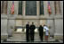 President George W. Bush and Laura Bush view the U.S. Constitution with National Archivist John Carlin, second on left, and Senior Curator Stacy Bredhoff, second on right, while touring the National Archives in Washington, D.C., Wednesday, Jan. 19, 2005. The Bushes also looked at the Declaration of Independence, George Washington's handwritten inaugural address, George Washington and President George H. W. Bush's inaugural Bible, and the Bill of Rights.