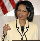 Secretary Rice addresses the Edward R. Murrow Journalism Program Participants in the  Loy Henderson Auditorium.  State Department photo by Michael Gross.