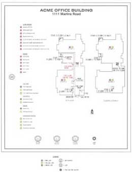 (Fig. 6.4) Good diagram, with clearly organized and labeled lamps, as well as building features to assist the fire service.