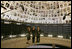 Laura Bush tours the Hall of Names with Gila Katsav, wife of President Moshe Katsav of Israel, left, and General Avner Shalev, chairman of the Yad Vashem Directorate, right, at the Yad Vashem Holocaust museum in Jerusalem, Sunday, May 22, 2005. The Hall of Names is a repository of testimony from millions of Holocaust victims and serves as a memorial to those who died.