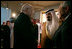 Vice President Dick Cheney is welcomed by King Abdullah of Saudi Arabia, Saturday, May 12, 2007, for a meeting and dinner at Fahd ibn Sultan Palace in Tabuk, Saudi Arabia.