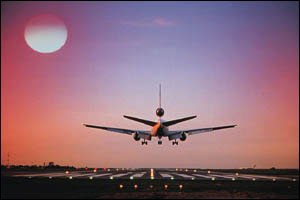 Passenger jet landing