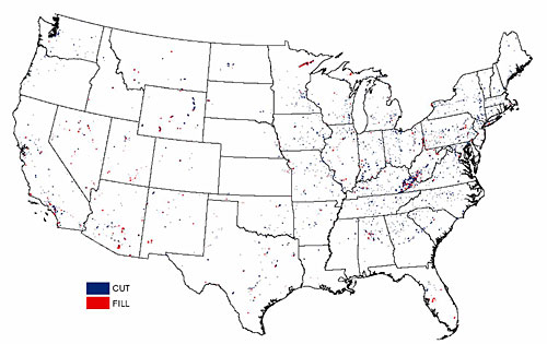 unevenly distributed topographic change inventory throughout the conterminous United States