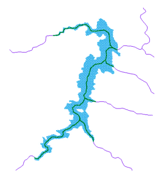 Figure 4. Single lake/pond region divided by artificial paths into six polygons.