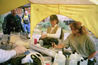 Processing samples during a stream tracer test on California Gulch, Animas River, CO