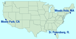 National map of locations of Coastal and Marine Program Field Centers