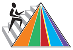 Person walking up the My Pyramid logo