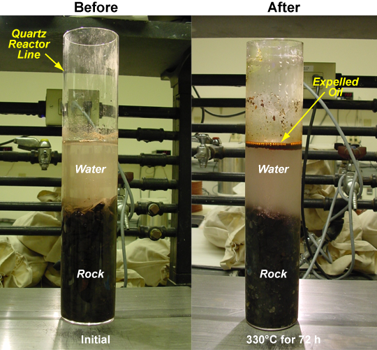 A close-up view of a hydrous pyrolysis experimental method used to simulate natural petroleum generation in the laboratory.