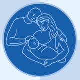 Illustration of a woman breastfeeding with father watching over.