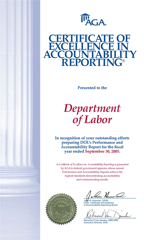 Certificate of Excellence in Accountability Reporting cover