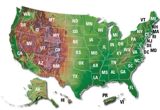 Clickable image map of the United States, Puerto Rico, and the U.S. Virgin Islands.