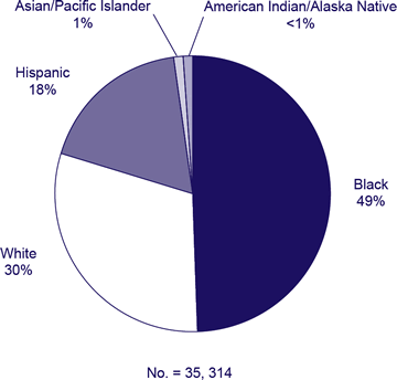 No. = 35,314

Black: 49%
White: 30%
Hispanic/Latinos: 18%
Asian/Pacific Islander: 1%
American Indian/Alaska Native: <1%