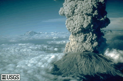July 22nd eruption of Mount St. Helens showing large ash column
