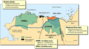 Map of northern Alaska showing location of Arctic National Wildlife Refuge (ANWR-1002 area and the National Petroleum Reserve-Alaska (NPRA)