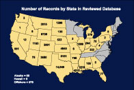 Number of records in the produced water database for each state