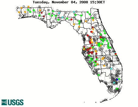 Current streamflow conditions in Florida; click to go to a live map.