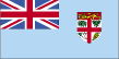 Fiji flag: light blue; U.K. flag in upper hoist-side quadrant; Fijian shield on the outer half.