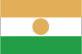 Flag of Niger is three equal horizontal bands of orange (top), white, and green with a small orange disk (representing the sun) centered in the white band.