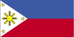 Flag of Philippines is two equal horizontal bands of blue (top) and red with a white equilateral triangle based on the hoist side; in the center of the triangle is a yellow sun with eight primary rays (each containing three individual rays) and in each corner of the triangle is a small yellow five-pointed star.