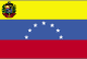 Flag of Venezuela is three equal horizontal bands of yellow at top, blue, and red, with coat of arms on hoist side of yellow band and arc of seven white five-pointed stars centered in blue band.