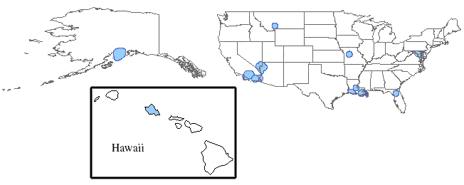 United States map showing Jill Jenkins' activie research studies