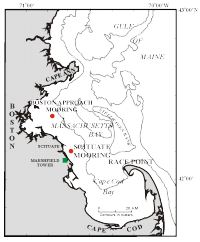 Figure 5. Map shows location of moorings in Massachusetts Bay, where the telemetry system will be tested