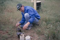 Gas samples are collected from an unsaturated zone well to study the natural biodegradation of contaminants