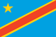 Flag of Democratic Republic of the Congo is sky blue field divided diagonally from lower hoist corner to upper fly corner by red stripe bordered by two narrow yellow stripes; yellow, five-pointed star appears in upper hoist corner.