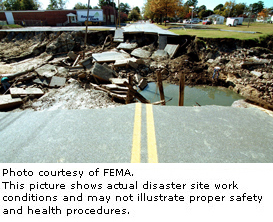 Photo courtesy of FEMA.  This picture shows actual disaster site work conditions and may not illustrate proper safety and health procedures.