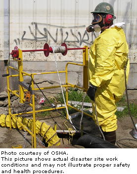Photo courtesy of OSHA.  This picture shows actual disaster site work conditions and may not illustrate proper safety and health procedures.