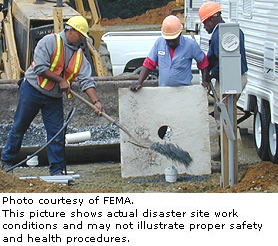 Photo courtesy of FEMA.  This picture shows actual disaster site work conditions and may not illustrate proper safety and health procedures.