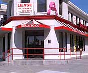 entrance to restaurant with ramp and stairs