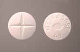 Picture showing the front and back views of 40-milligram methadone tablets.