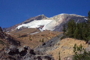 Photo of Mount Adams showing hydrothermal alteration.