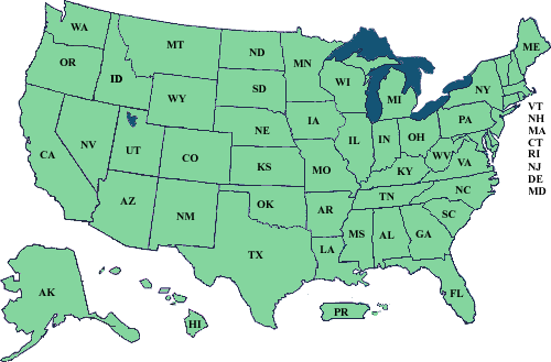 Map of the United States linking to State information.  Text links are available under publications.