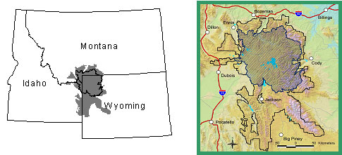 Map of the Greater Yellowstone Ecosystem and grizzly bear recovery zone