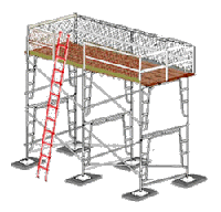 Diagram of a scaffold with attachable ladder leaning against the scaffold