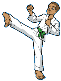Drawing of a Michael performing a karate kick