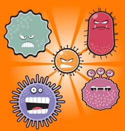 Cartoon illustrations of microbes