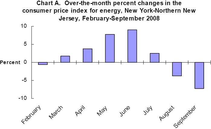 Chart A. Over-the-month percent changes in consumer price indexes, New Yotk-Northern New Jersey, February-September 2008