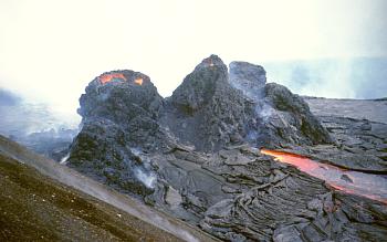 Spatter cones on flank of Pu`u `O`o vent, Kilauea Volcano, Hawai`i
